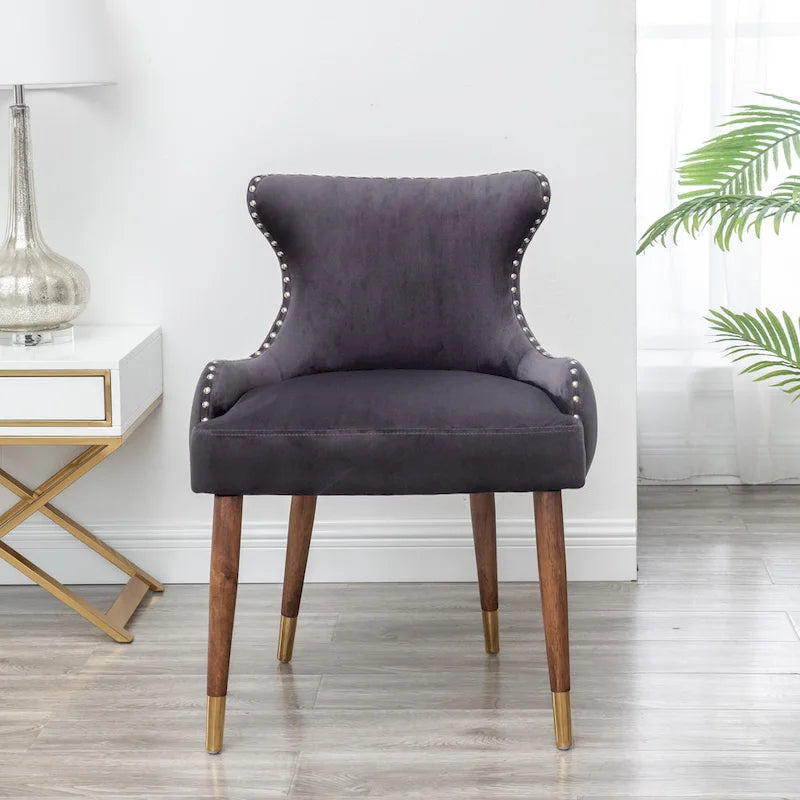 Grijze accentstoel van polyester met bekleding en poten van rubberhout, 23