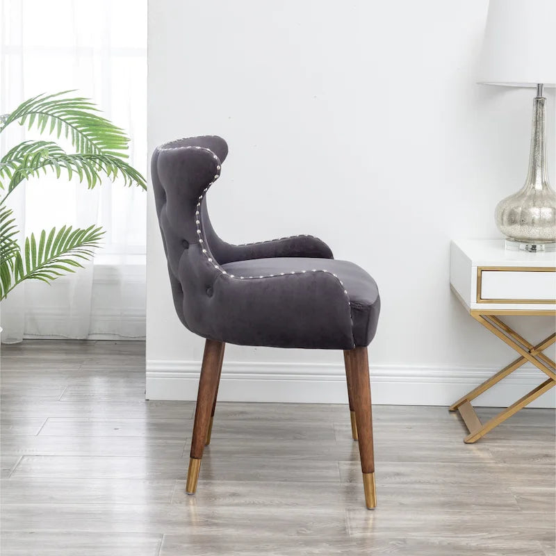 Grijze accentstoel van polyester met bekleding en poten van rubberhout, 23
