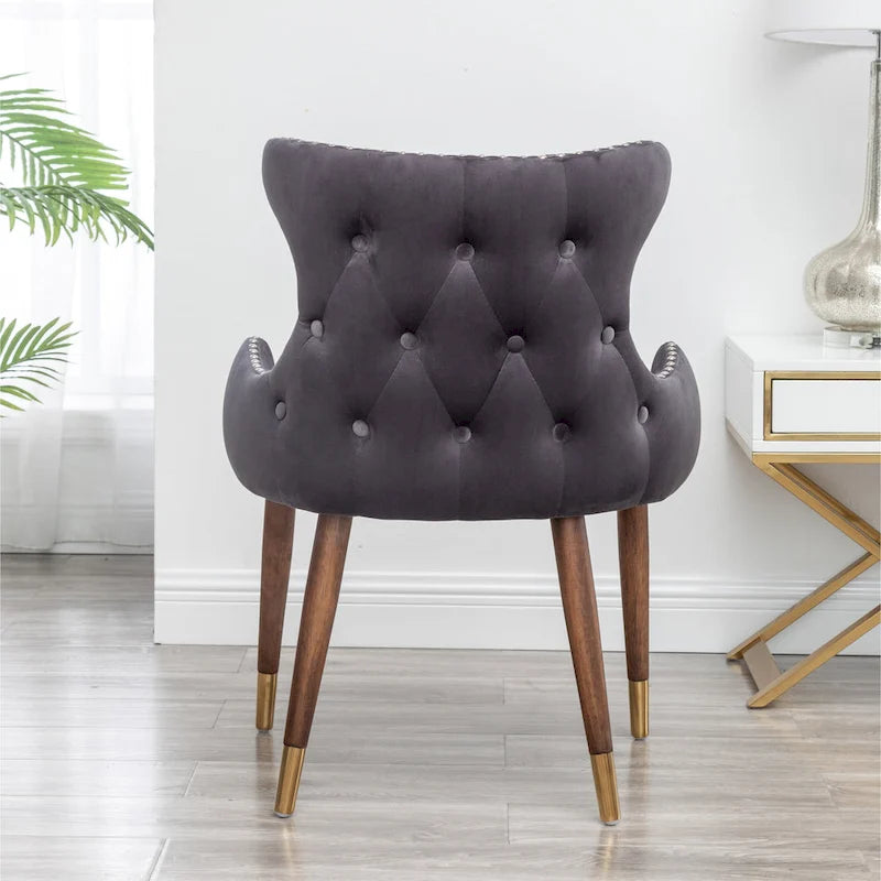 Grijze accentstoel van polyester met bekleding en poten van rubberhout, 23