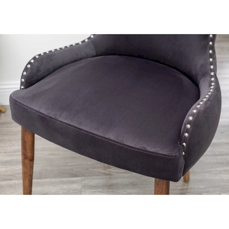 Grijze accentstoel van polyester met bekleding en poten van rubberhout, 23