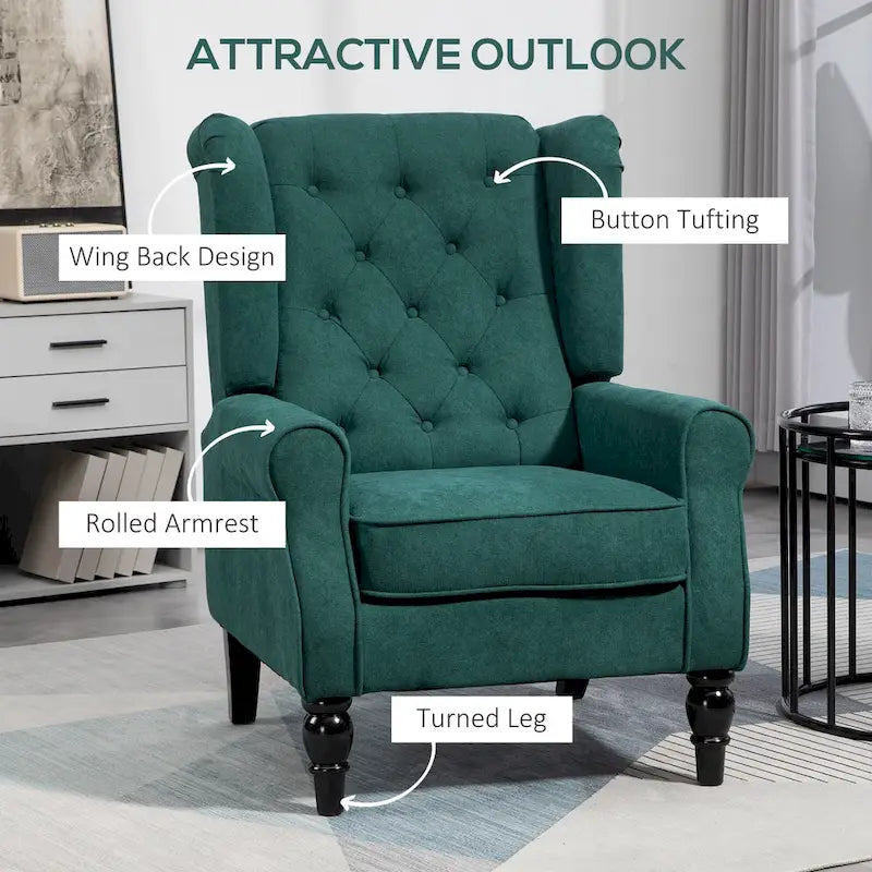 Fauteuil d'appoint moderne vert foncé à dossier haut de 29.3