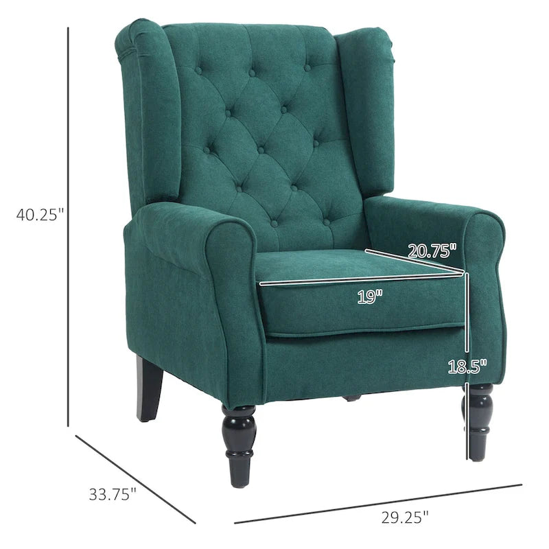 Fauteuil d'appoint moderne vert foncé à dossier haut de 29.3