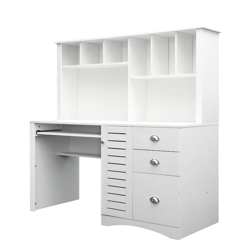 Modern Computer Desk with Hutch and 2 Tier Shelves and Drawers and Concealed Cabinet for Study and Bedroom or Living Room
