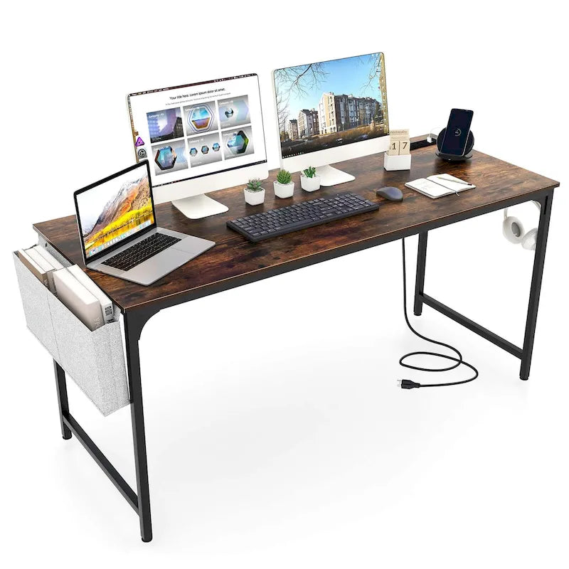 60" Modern Computer Desk with Charging Station and Storage