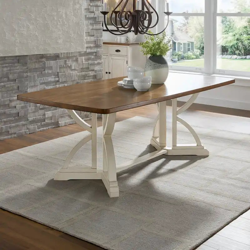 78-inch Oak Top Dining Table with Interlocking Base