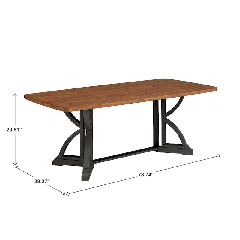 78-inch Oak Top Dining Table with Interlocking Base