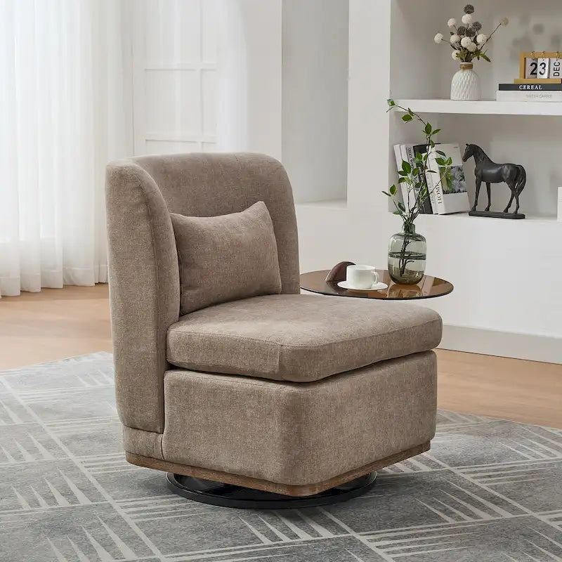 Poltrona decorativa girevole senza braccioli in ciniglia