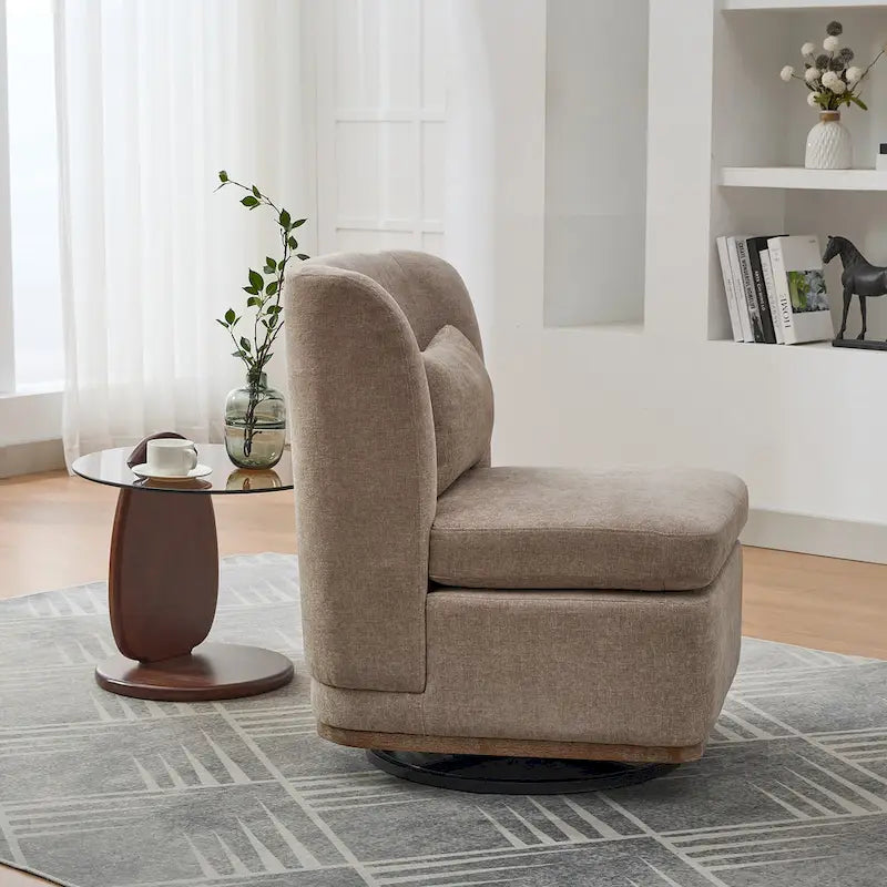 Poltrona decorativa girevole senza braccioli in ciniglia