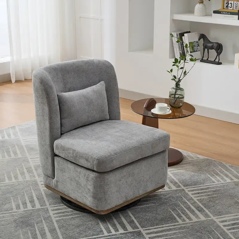 Poltrona decorativa girevole senza braccioli in ciniglia