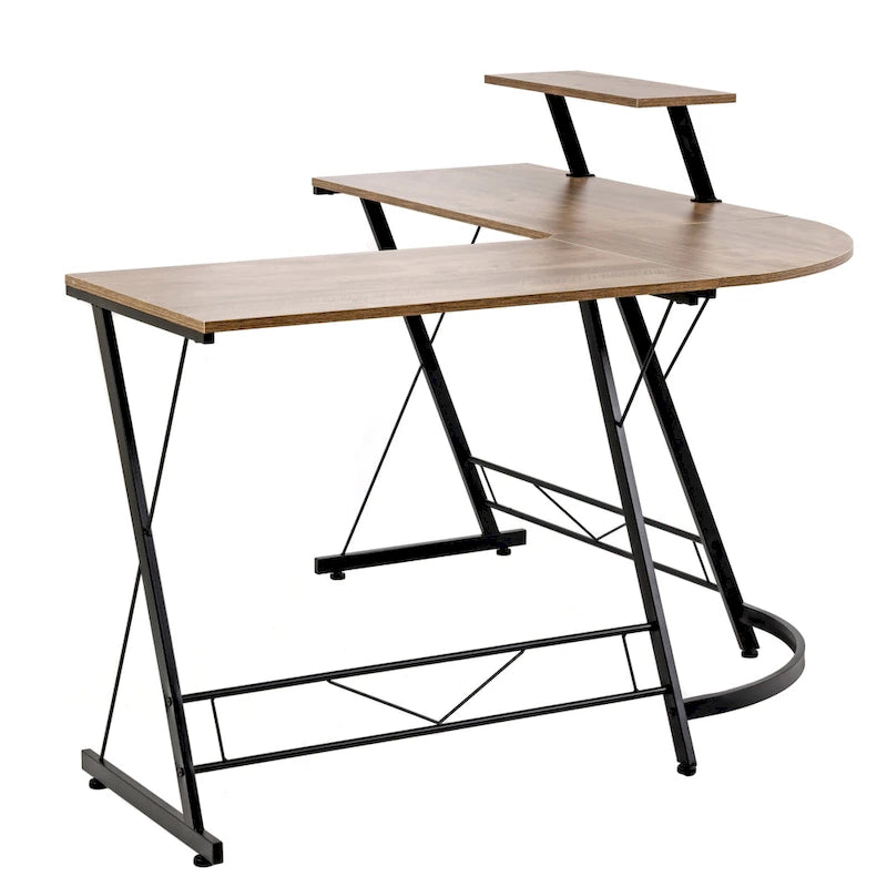 L-Shaped Workcenter with Oak Finish