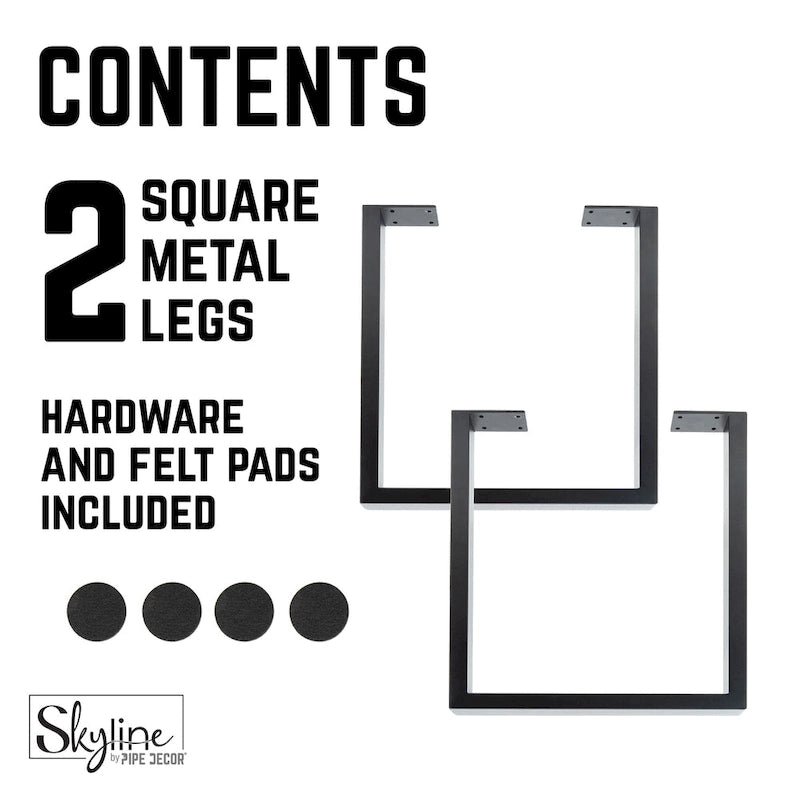 Matte Black Steel Modern Square Table Legs Set of 2