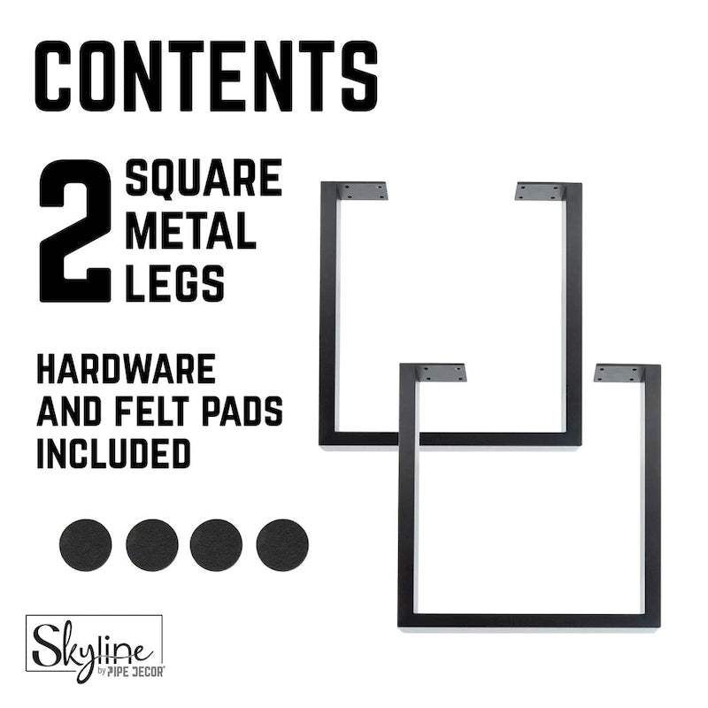 Matte Black Steel Modern Square Table Legs Set of 2
