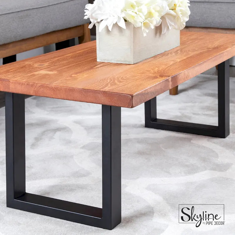 Matte Black Steel Modern Square Table Legs Set of 2