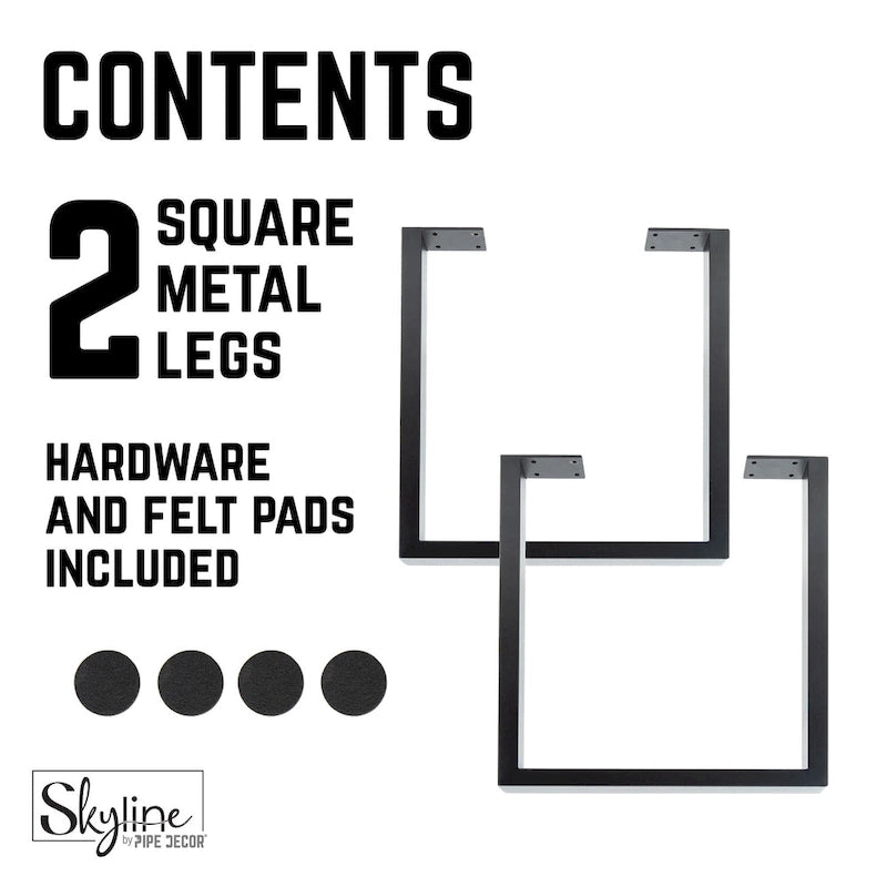Matte Black Steel Modern Square Table Legs Set of 2