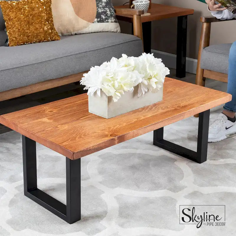 Matte Black Steel Modern Square Table Legs Set of 2