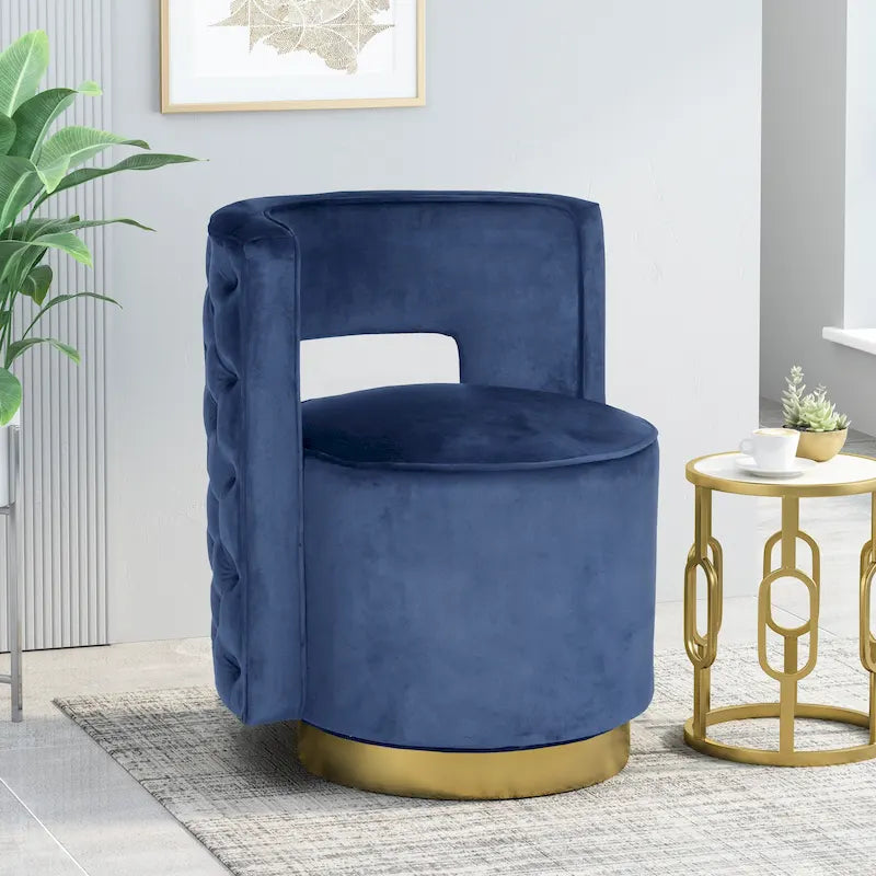 Runder Samt-Clubsessel mit offener Rückenlehne und Drehfunktion - 26.25"L x 24.25"W x 28.50"H