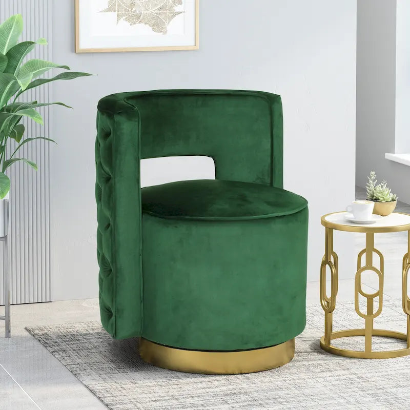Round Open Back Velvet Swivel Club Chair - 26.25"L x 24.25"W x 28.50"H