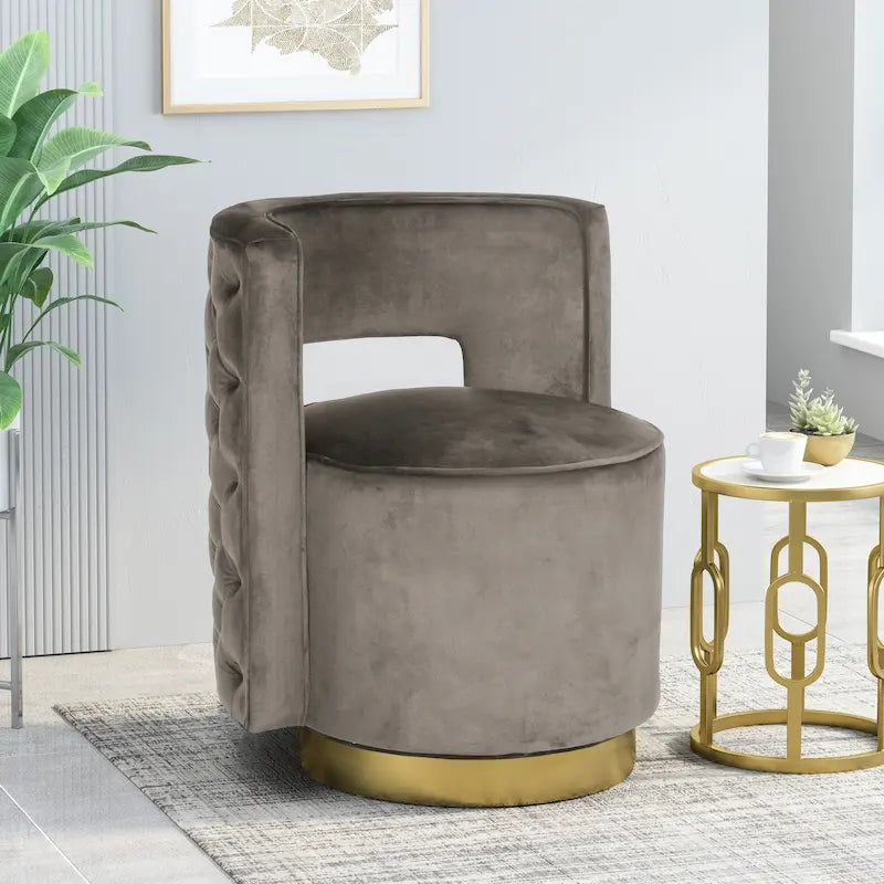 Round Open Back Velvet Swivel Club Chair - 26.25"L x 24.25"W x 28.50"H