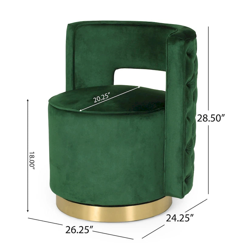 Round Open Back Velvet Swivel Club Chair - 26.25"L x 24.25"W x 28.50"H