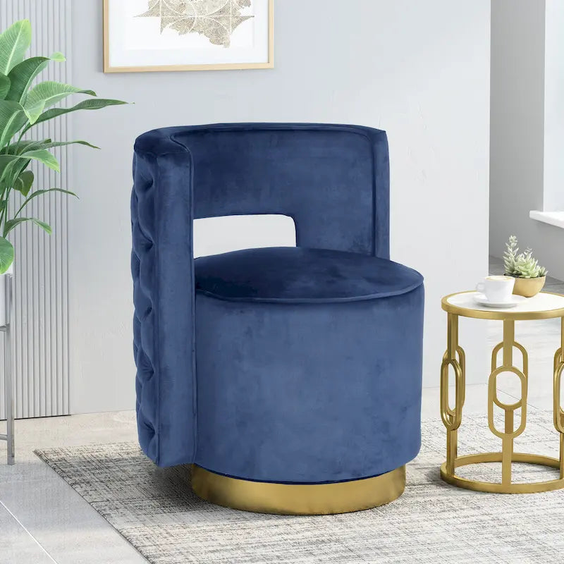 Runder Samt-Clubsessel mit offener Rückenlehne und Drehfunktion - 26.25"L x 24.25"W x 28.50"H