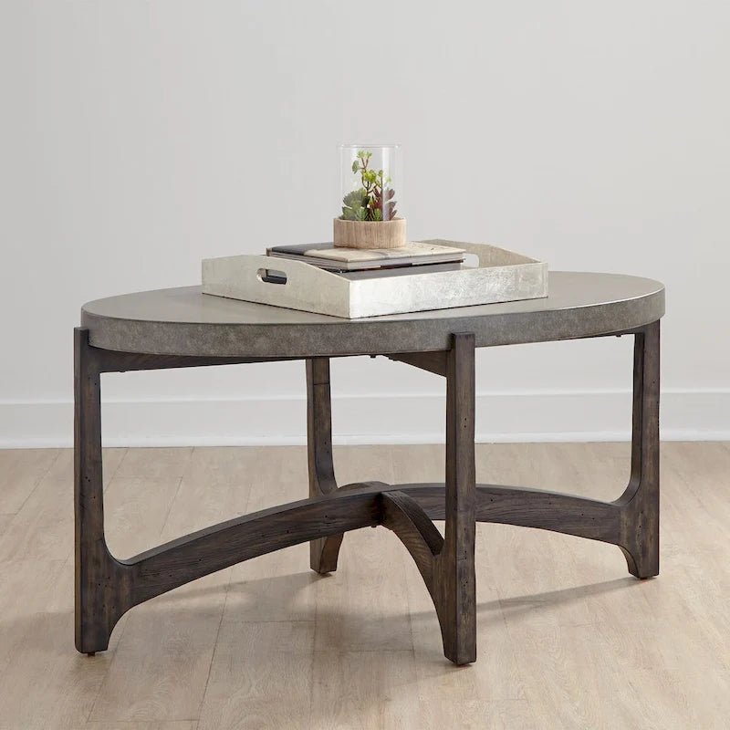 Cascade Wirebrush Rustic Brown Oval Cocktail Table