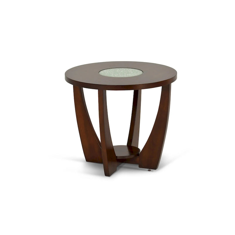 Round Glass Insert End Table with Curved Legs