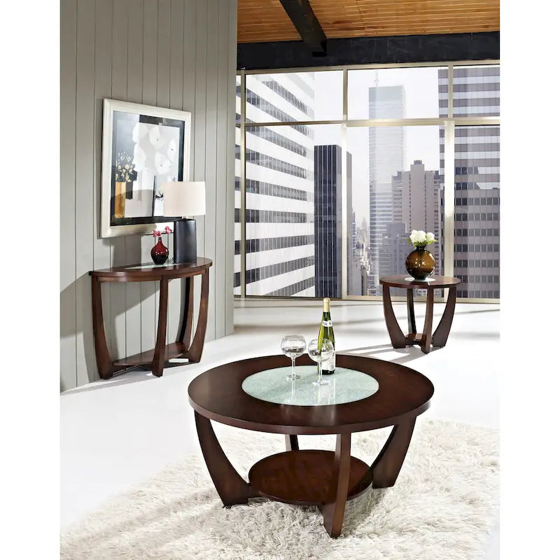 Round Glass Insert End Table with Curved Legs