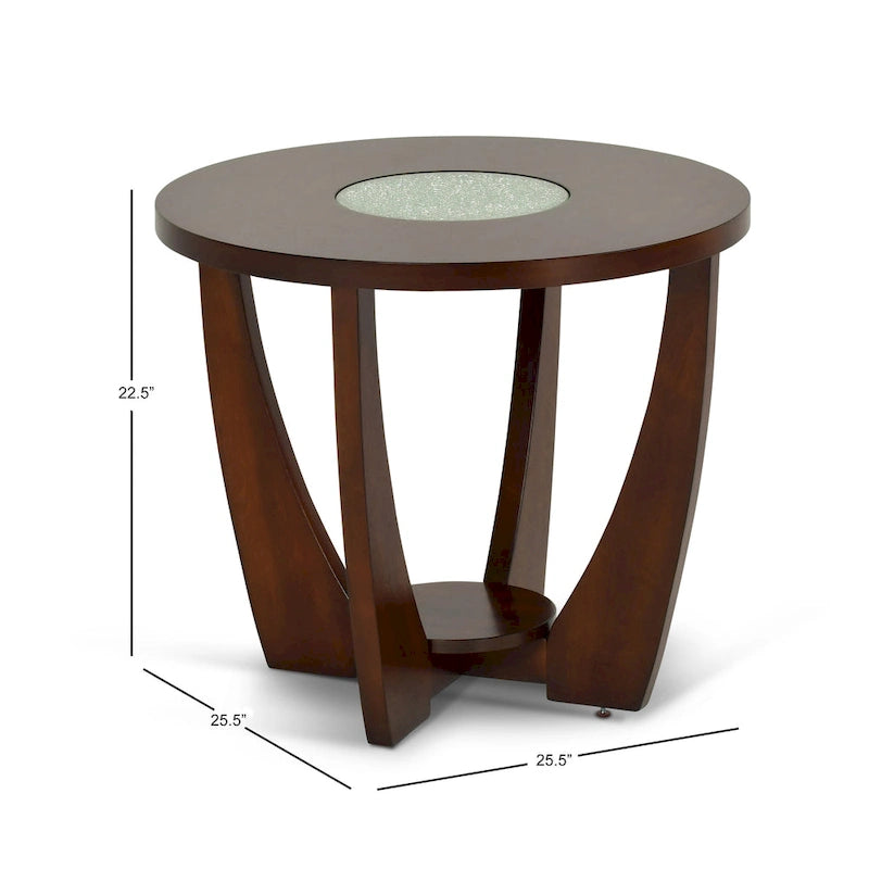 Round Glass Insert End Table with Curved Legs