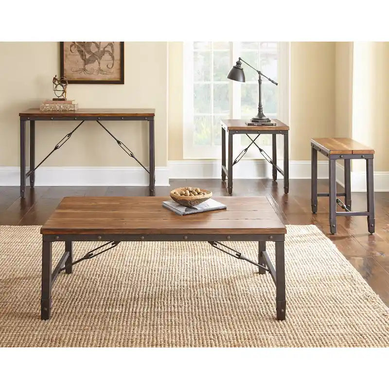 Distressed Honey Brown Industrial Chairside Table