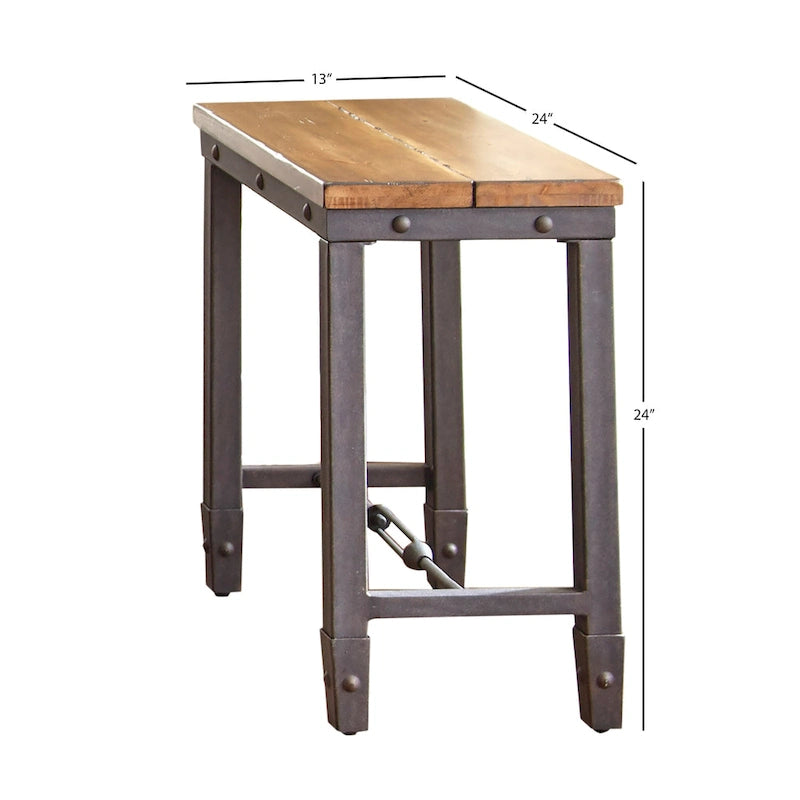 Distressed Honey Brown Industrial Chairside Table