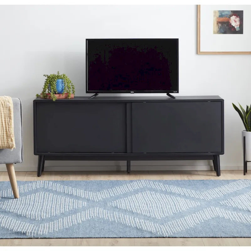 Mid Century Modern TV Stand for TVs up to 65" - Sliding Doors & Cable Management