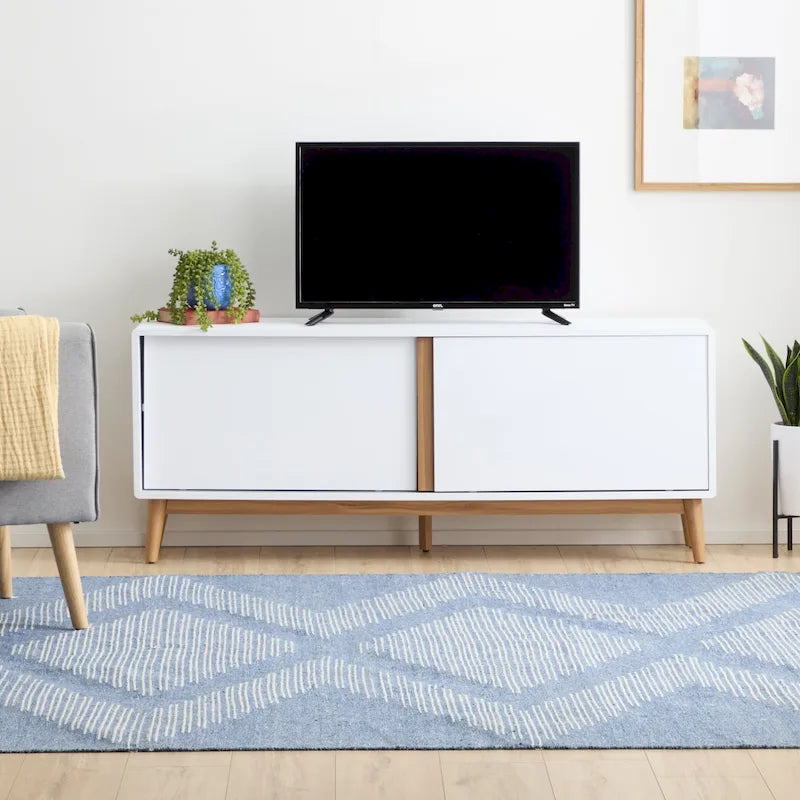 Mid Century Modern TV Stand for TVs up to 65" - Sliding Doors & Cable Management