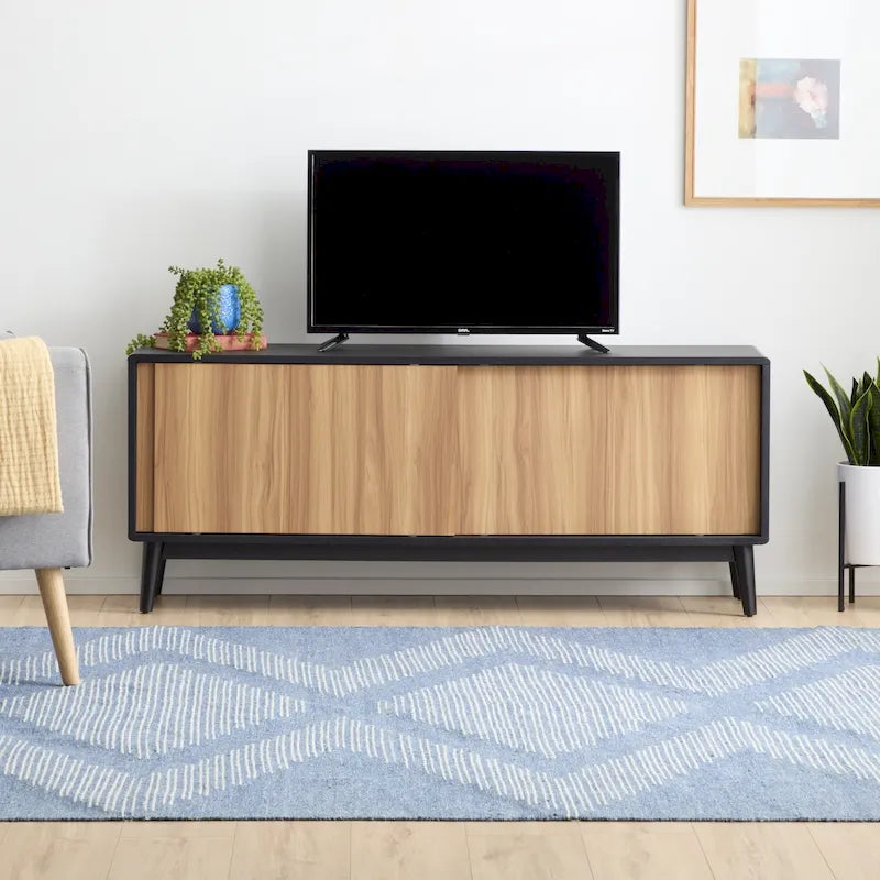 Mid Century Modern TV Stand for TVs up to 65" - Sliding Doors & Cable Management
