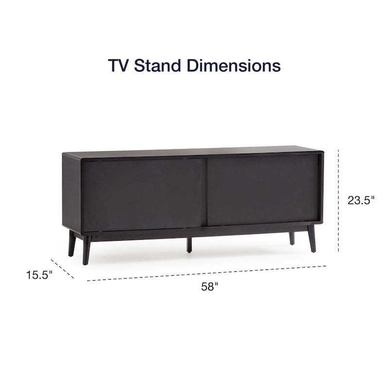Mid Century Modern TV Stand for TVs up to 65" - Sliding Doors & Cable Management