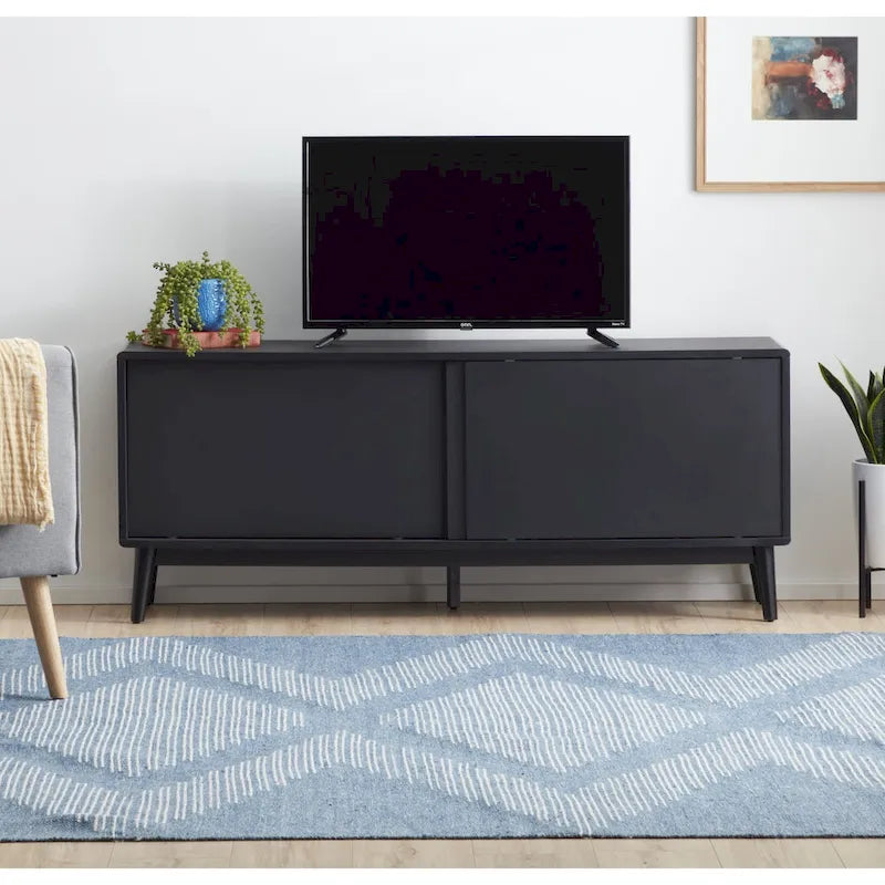 Mobile TV moderno di metà secolo per TV fino a 65" - Ante scorrevoli e gestione dei cavi