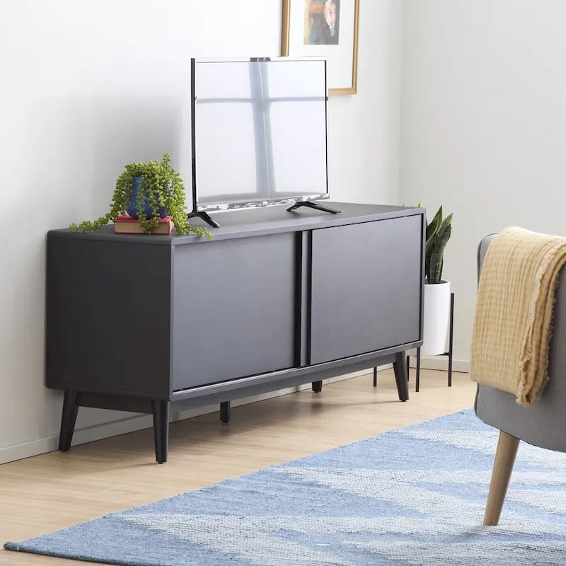 Mid Century Modern TV Stand for TVs up to 65" - Sliding Doors & Cable Management
