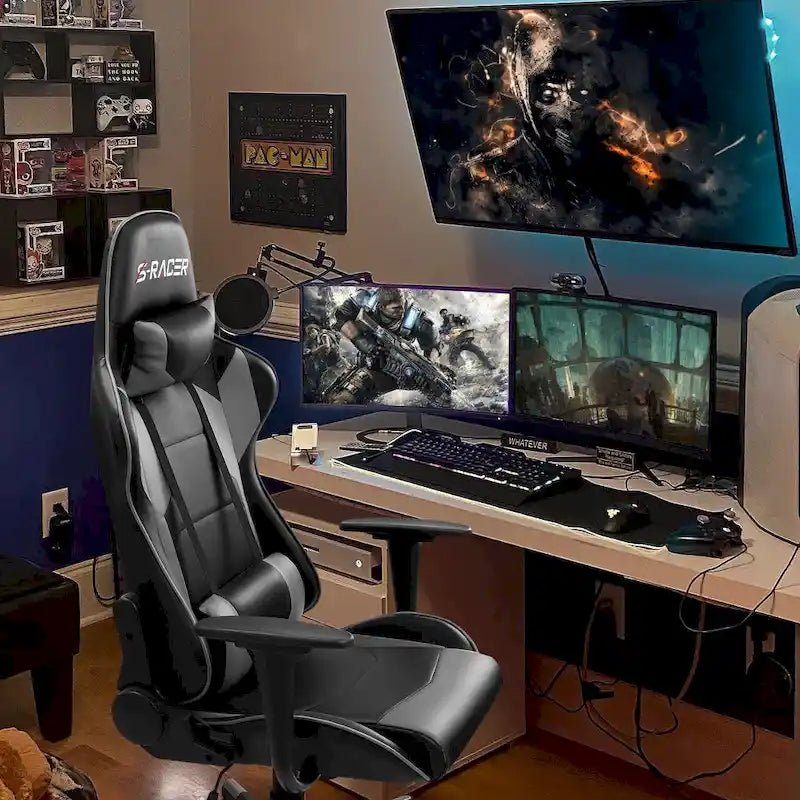 Sedia da gaming ergonomica girevole e regolabile in similpelle