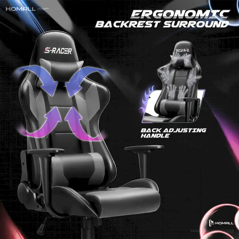 Sedia da gaming ergonomica girevole e regolabile in similpelle