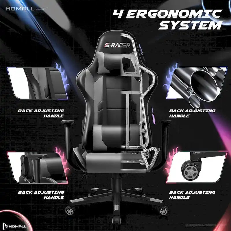 Sedia da gaming ergonomica girevole e regolabile in similpelle