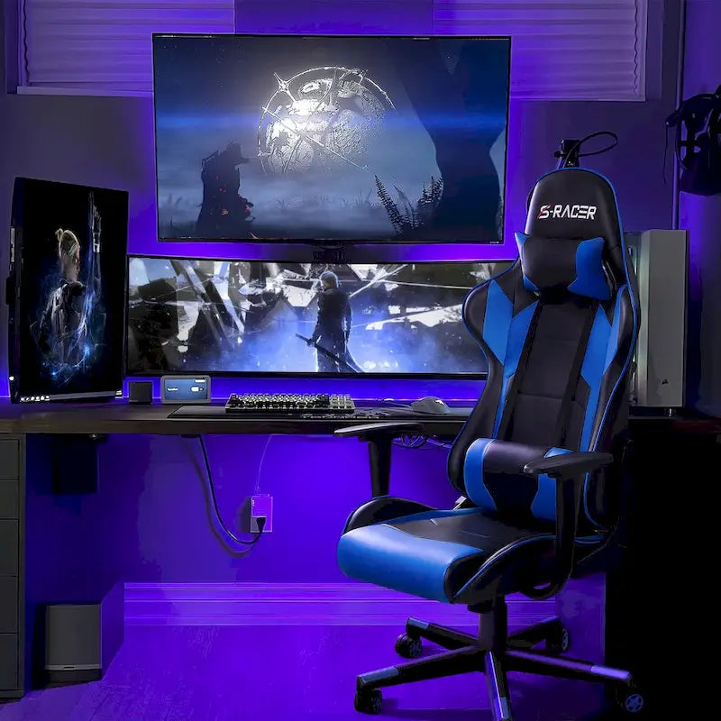 Sedia da gaming ergonomica girevole e regolabile in similpelle