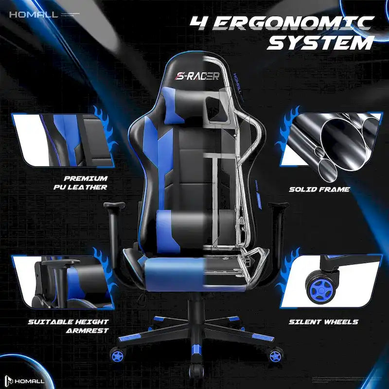 Sedia da gaming ergonomica girevole e regolabile in similpelle