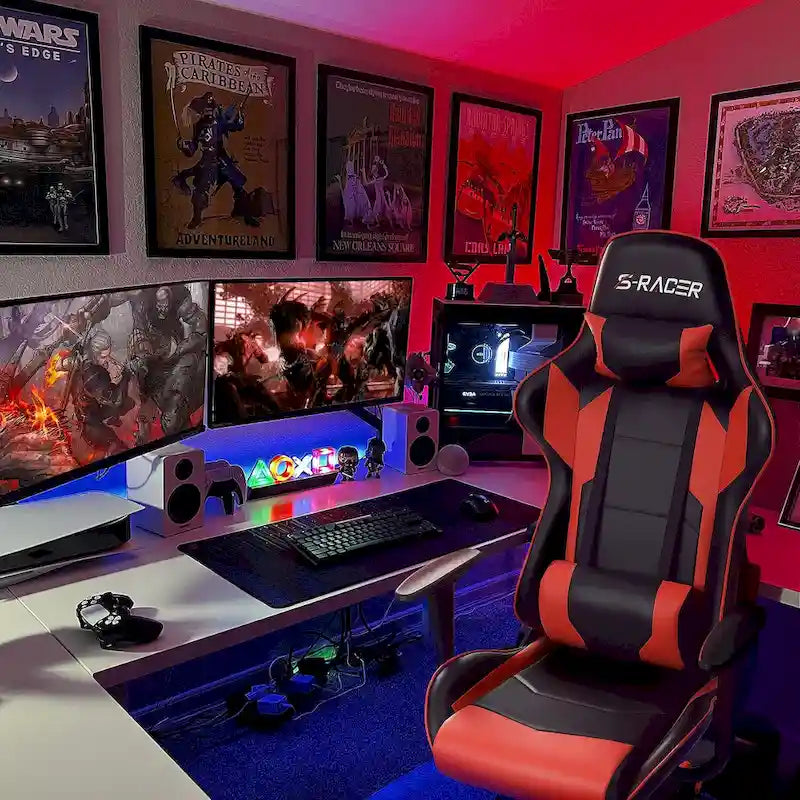 Sedia da gaming ergonomica girevole e regolabile in similpelle