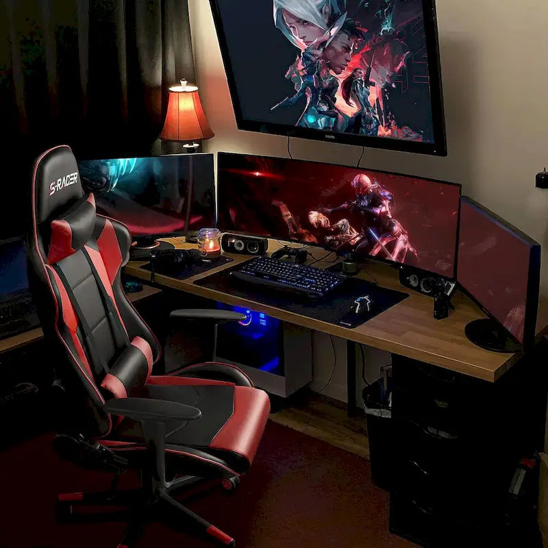 Sedia da gaming ergonomica girevole e regolabile in similpelle