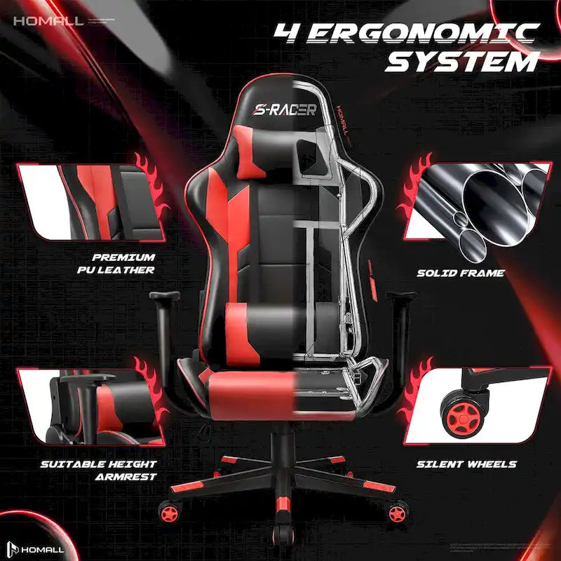 Sedia da gaming ergonomica girevole e regolabile in similpelle