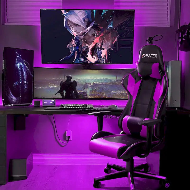 Sedia da gaming ergonomica girevole e regolabile in similpelle