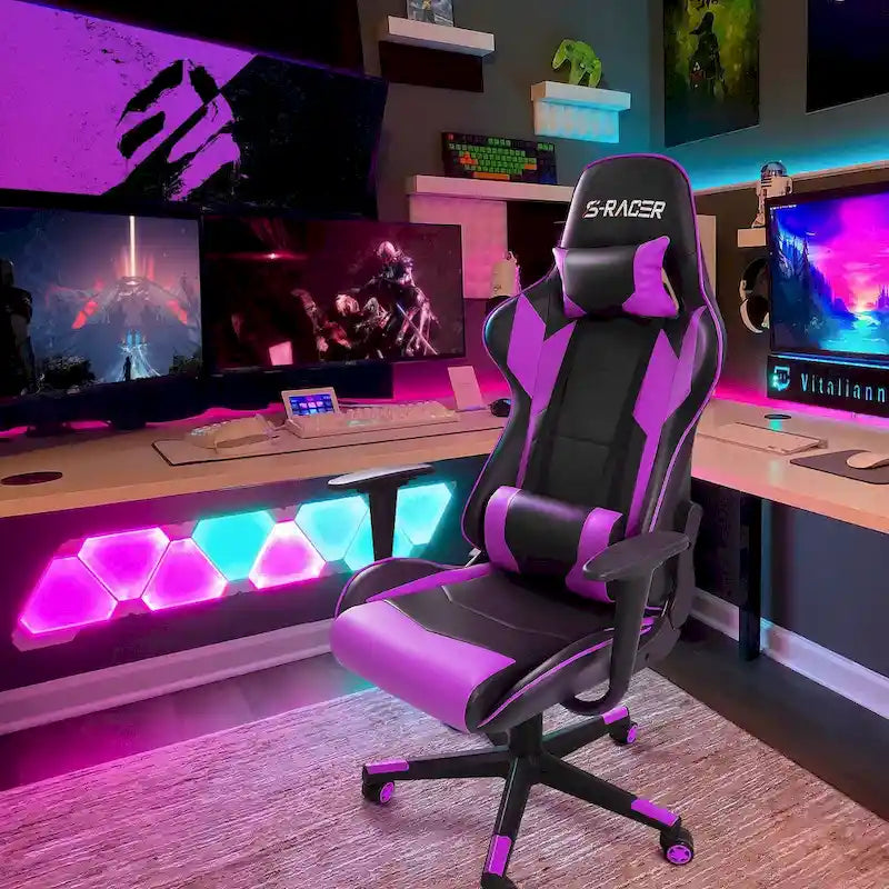 Sedia da gaming ergonomica girevole e regolabile in similpelle