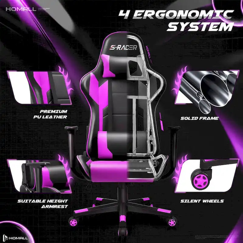 Sedia da gaming ergonomica girevole e regolabile in similpelle