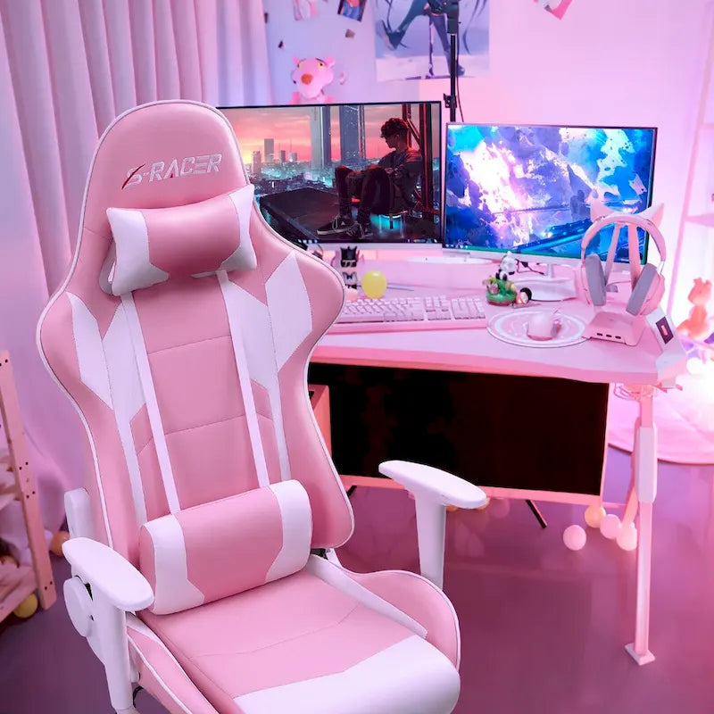 Sedia da gaming ergonomica girevole e regolabile in similpelle