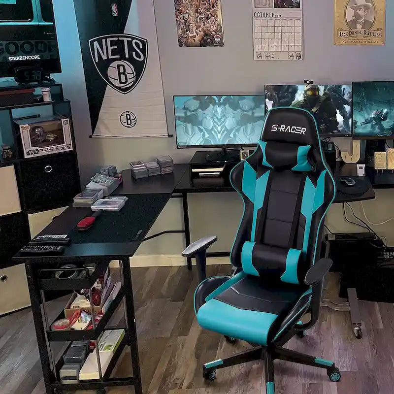 Sedia da gaming ergonomica girevole e regolabile in similpelle