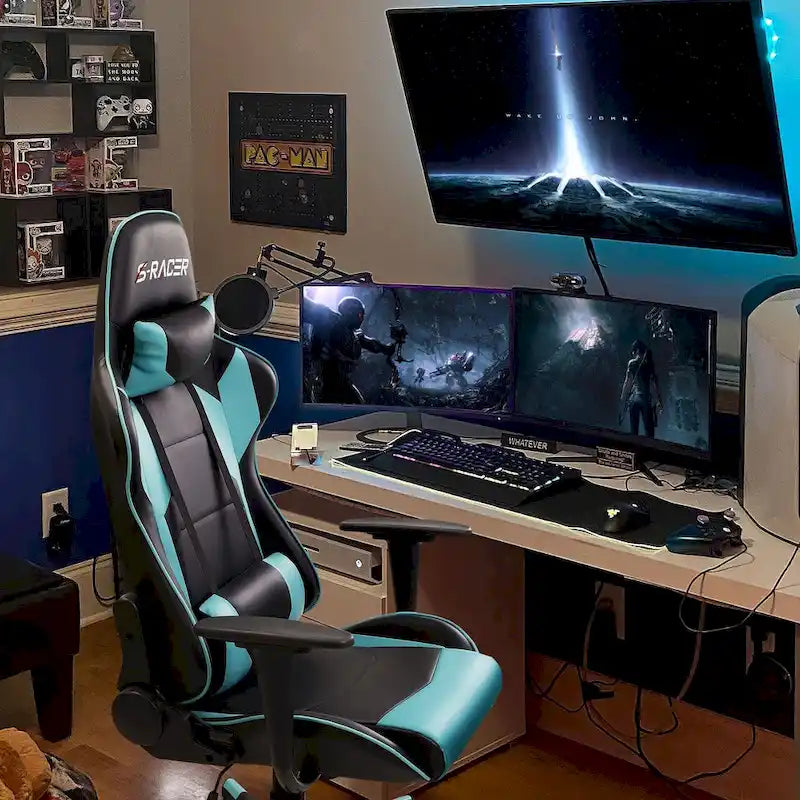 Sedia da gaming ergonomica girevole e regolabile in similpelle